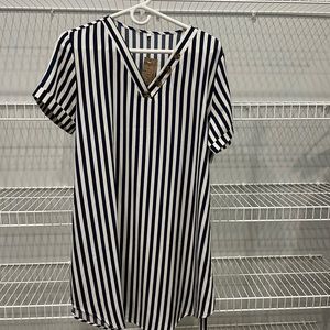 Brand new with tags Navy and White strip shirt dress.